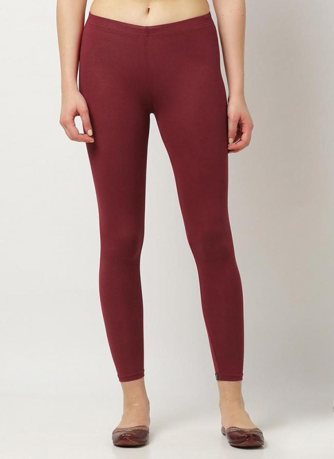 Cotton Lycra Maroon Casual Wear Plain Leggings